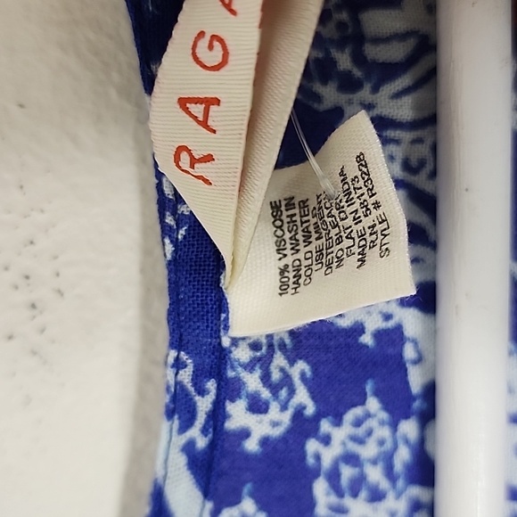 Raga bright blue and white boho short sleeve blouse sz S NWT - Picture 6 of 9